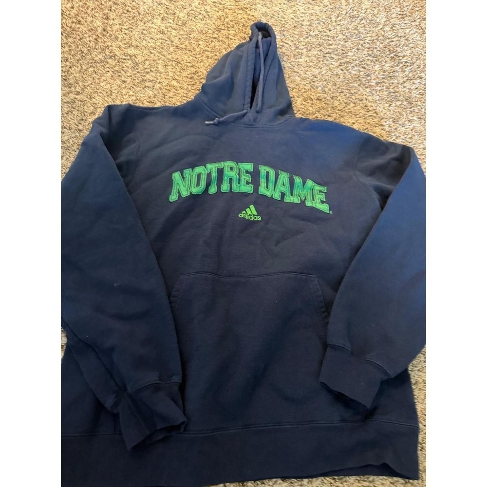 Adidas Notre Dame Fighting Irish Hoodie Navy Blue Green Tackle Twill Pullover